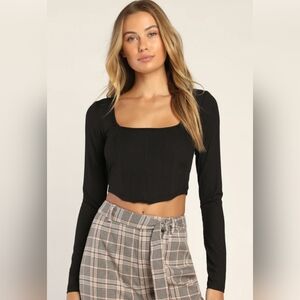 Flair For The Flirty Black Ribbed Bustier Crop Top. Medium